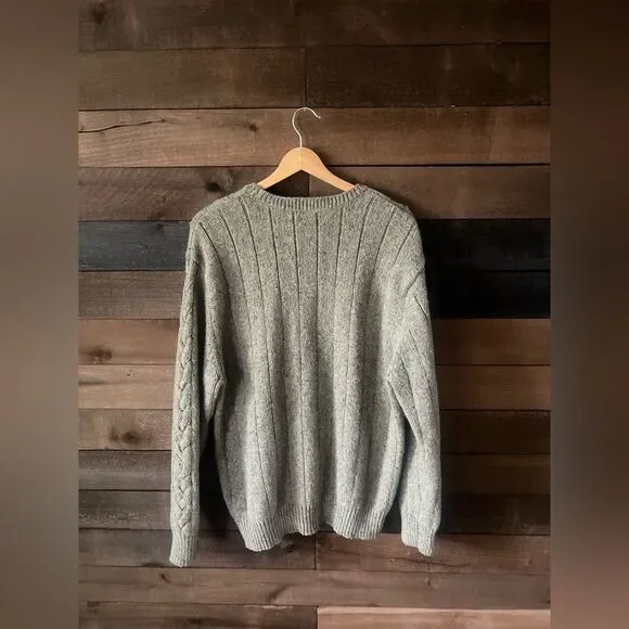 Vintage Cherokee Lambswool Cable Knit Sweater Fisherman Gray Crewneck 90s Unisex - Picture 5 of 7